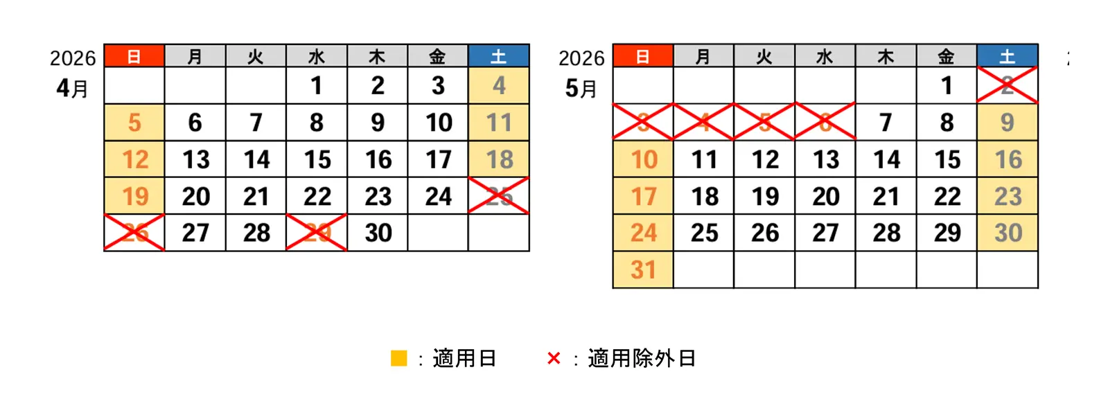 休日割引適用除外日
